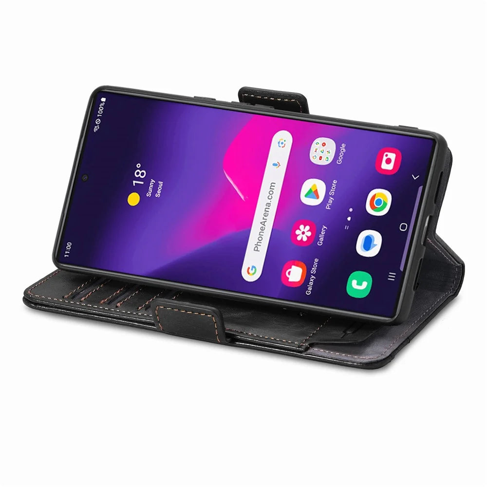 For Samsung Galaxy S24 Ultra Phone Cases CASENEO PU Leather Cover Stand with RFID Blocking Wallet - Black - 3