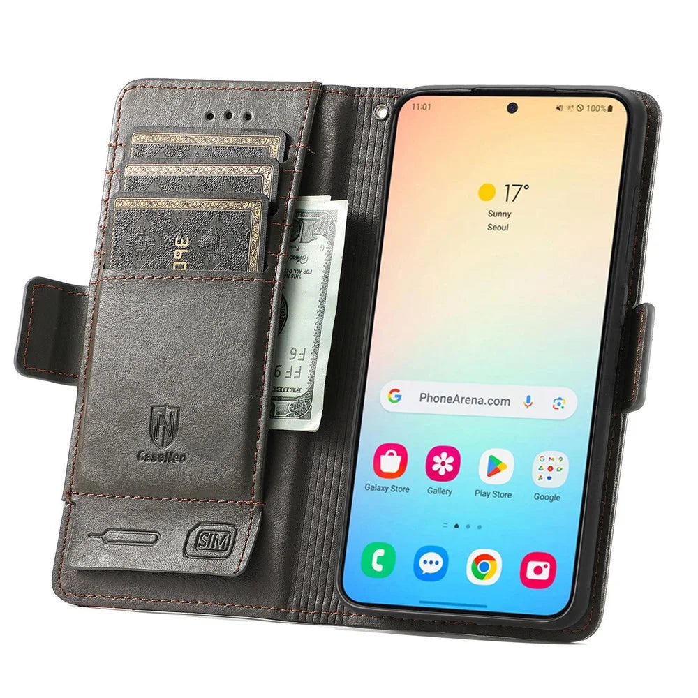 For Samsung Galaxy S24 Phone Cases CASENEO PU Leather Cover Stand with RFID Blocking Wallet - Grey - 2