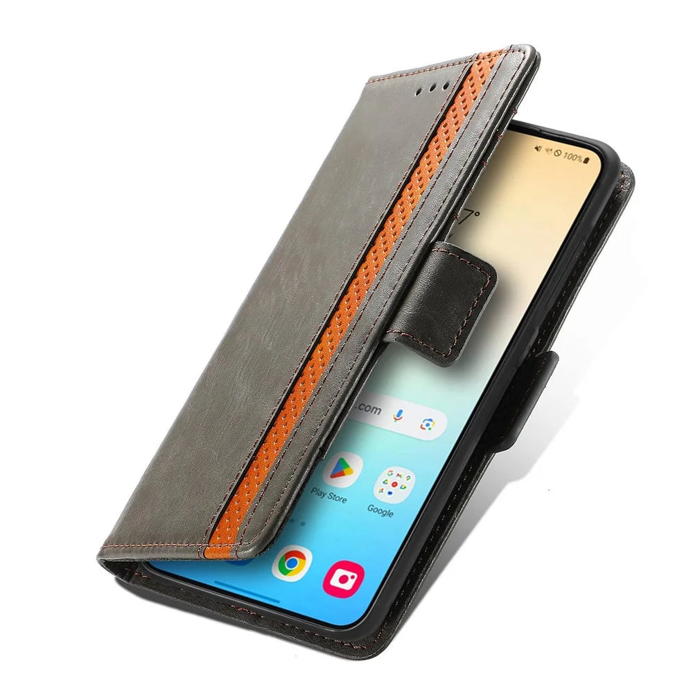 For Samsung Galaxy S24 Phone Cases CASENEO PU Leather Cover Stand with RFID Blocking Wallet - Grey - 4