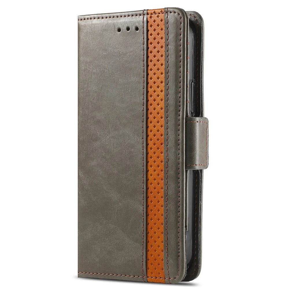 For Samsung Galaxy S24 Phone Cases CASENEO PU Leather Cover Stand with RFID Blocking Wallet - Grey - 6