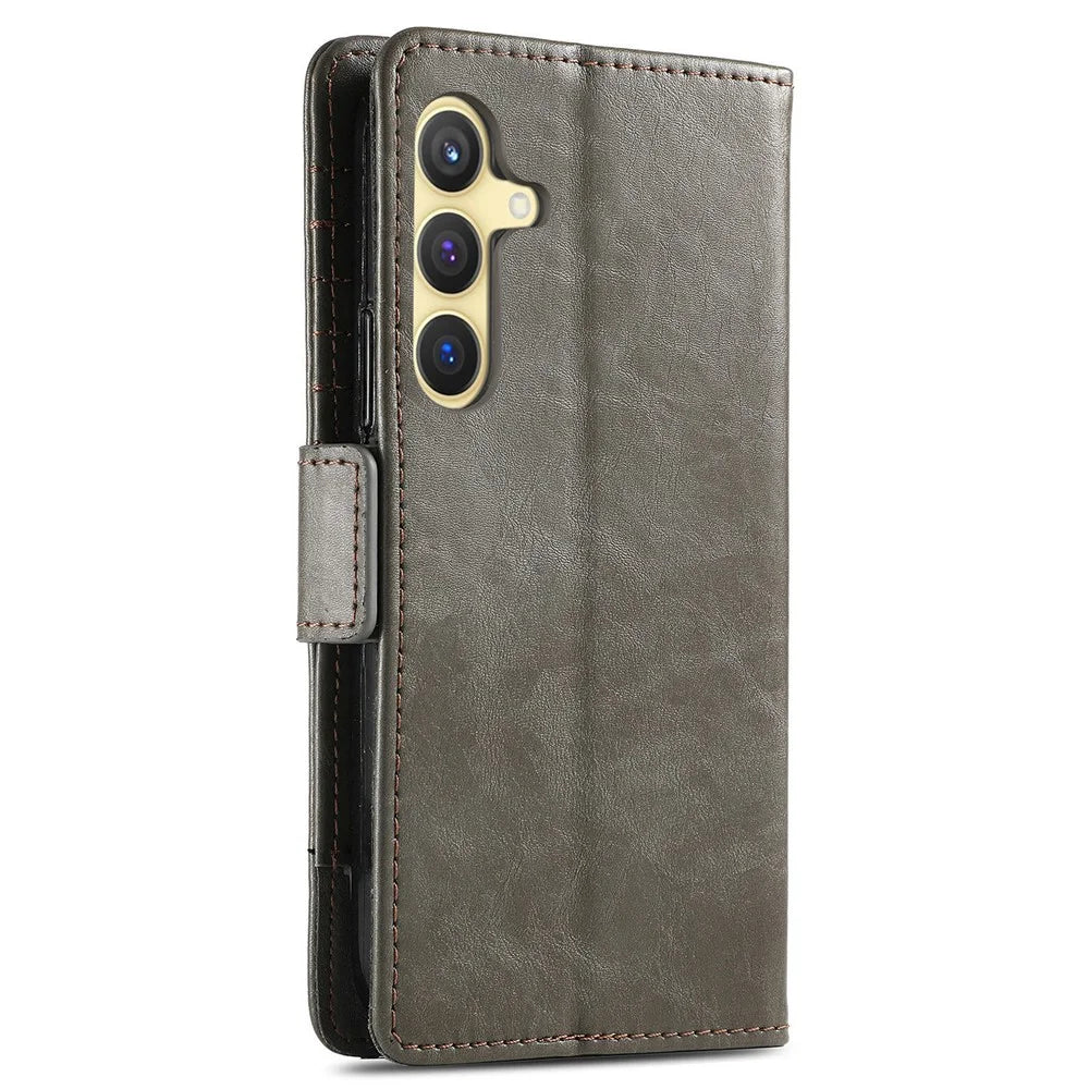 For Samsung Galaxy S24 Phone Cases CASENEO PU Leather Cover Stand with RFID Blocking Wallet - Grey - 7