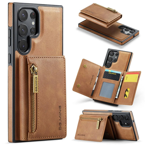 DG.MING M5 Series For Samsung Galaxy S22 Ultra 5G Case RFID Blocking Wallet Phone Cover - Brown - 1