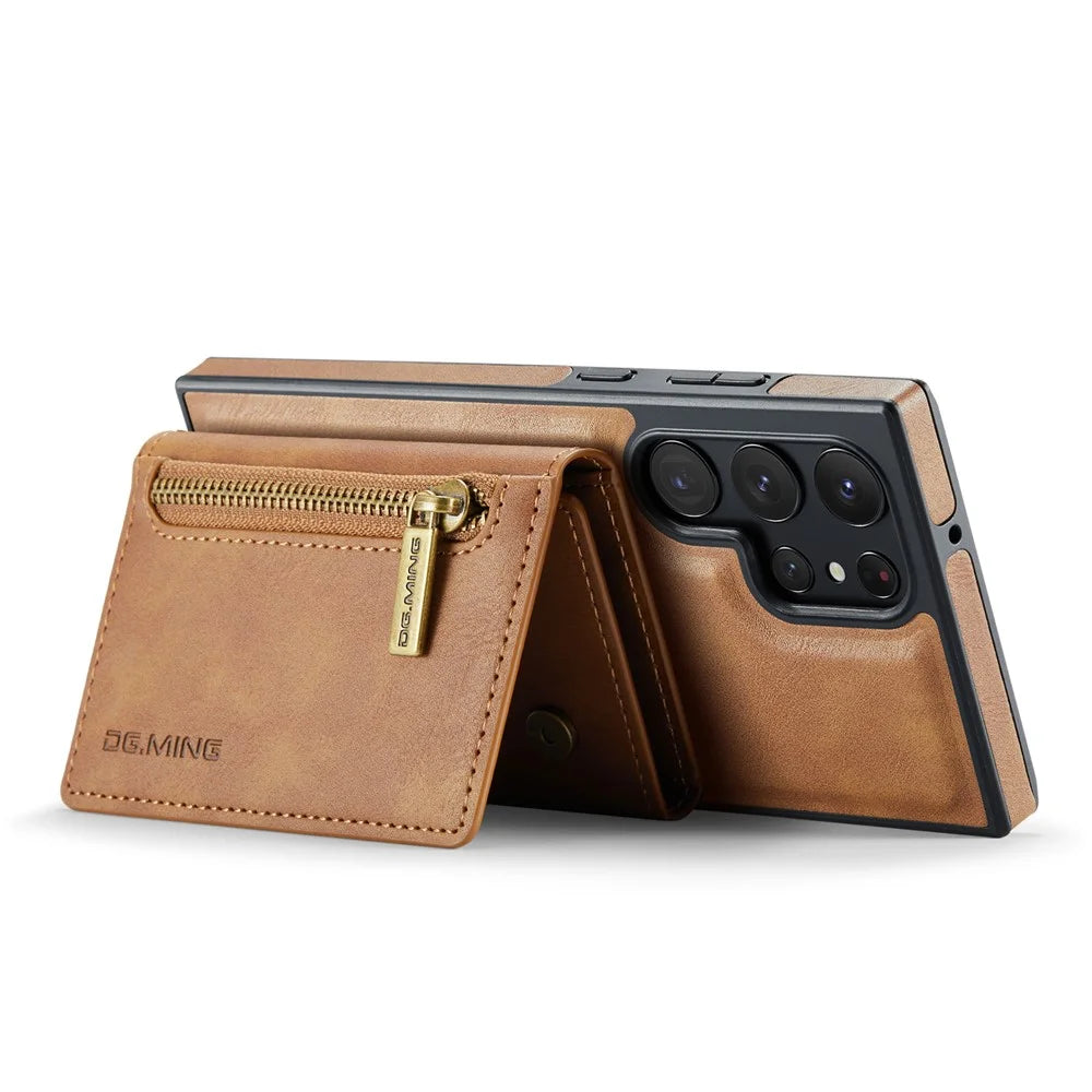 DG.MING M5 Series For Samsung Galaxy S22 Ultra 5G Case RFID Blocking Wallet Phone Cover - Brown - 2