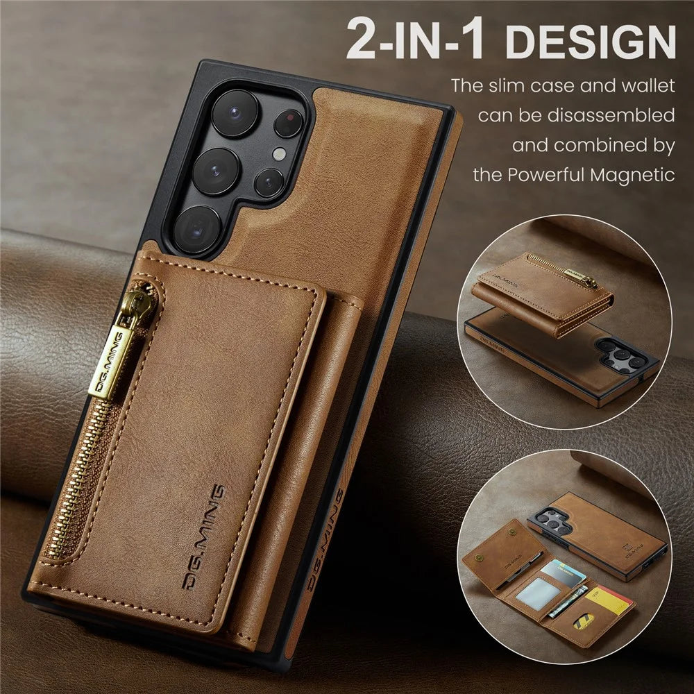 DG.MING M5 Series For Samsung Galaxy S22 Ultra 5G Case RFID Blocking Wallet Phone Cover - Brown - 4