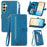 For Samsung Galaxy S24+ Zipper Wallet Case with Strap Flower Imprint PU Leather Phone Cover - Blue - 1