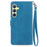 For Samsung Galaxy S24+ Zipper Wallet Case with Strap Flower Imprint PU Leather Phone Cover - Blue - 6