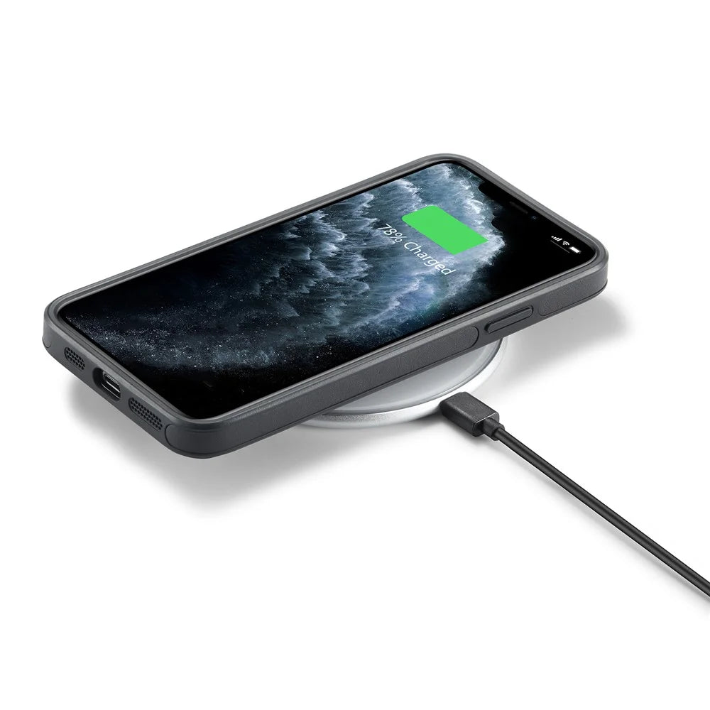 DG.MING For iPhone 11 Pro Max Case Leather Coating Phone Cover Wireless Charging - Black - 6