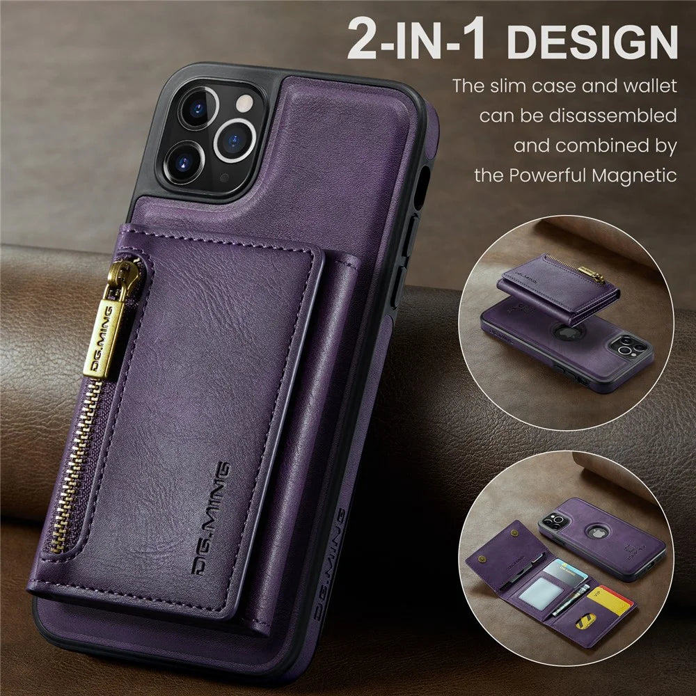 DG.MING M5 Series For iPhone 11 Pro Max Leather Case Detachable Magnetic Wallet - Purple - 3