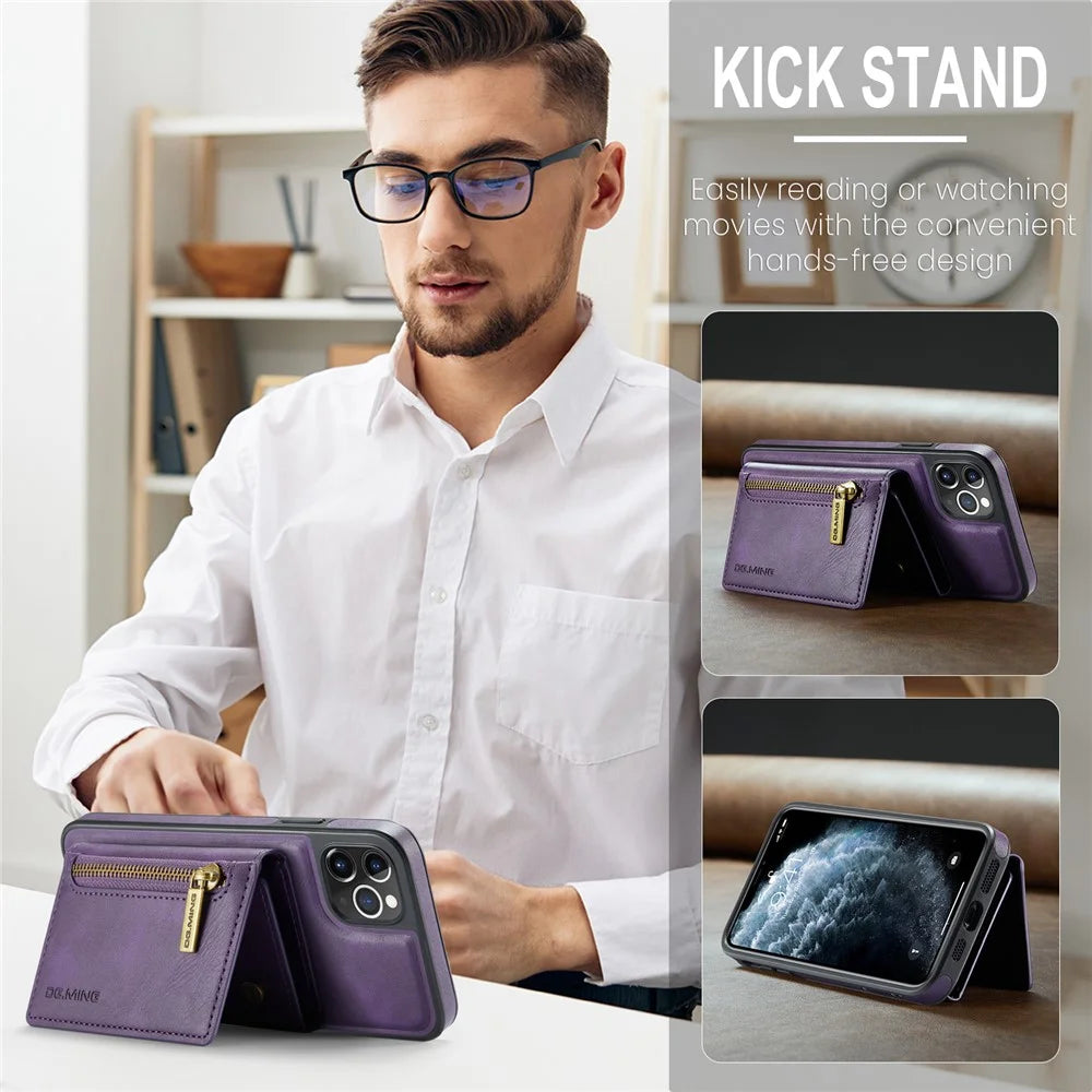 DG.MING M5 Series For iPhone 11 Pro Max Leather Case Detachable Magnetic Wallet - Purple - 4
