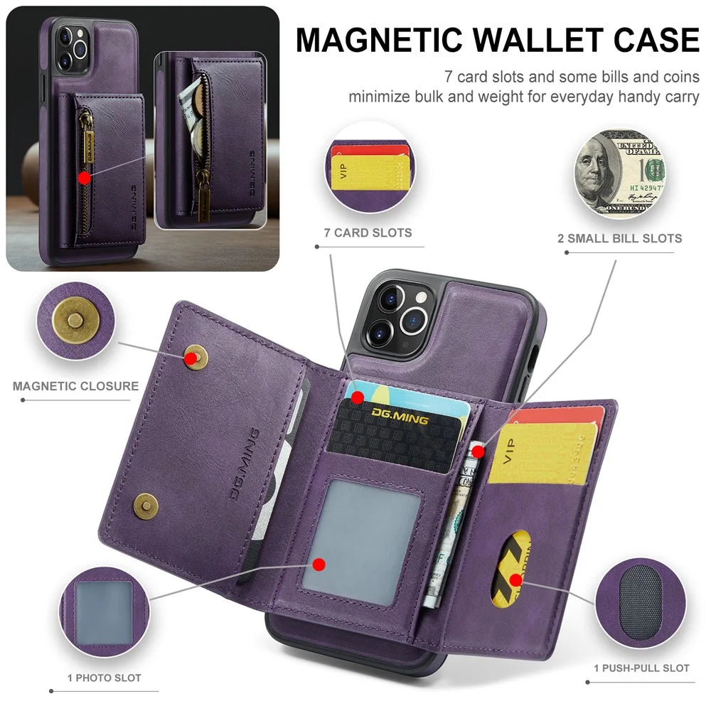 DG.MING M5 Series For iPhone 11 Pro Max Leather Case Detachable Magnetic Wallet - Purple - 5