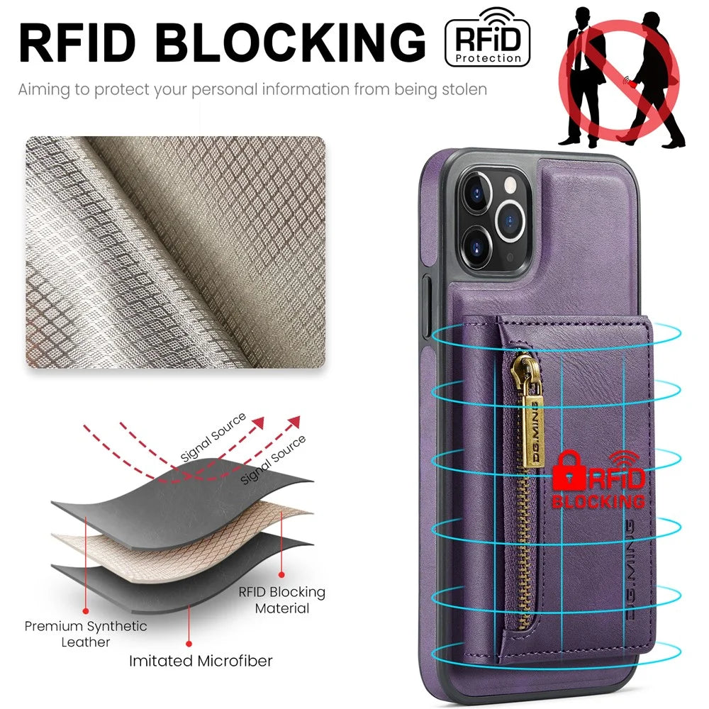 DG.MING M5 Series For iPhone 11 Pro Max Leather Case Detachable Magnetic Wallet - Purple - 6