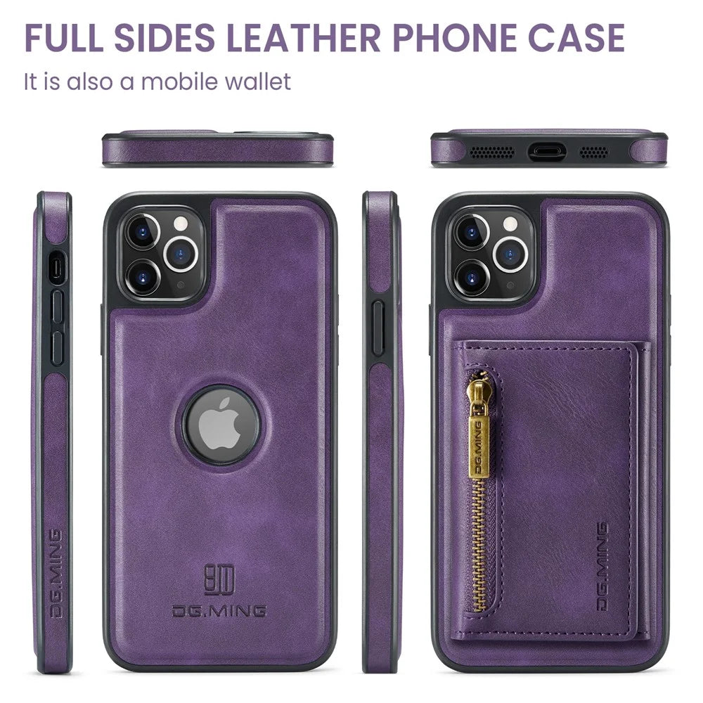 DG.MING M5 Series For iPhone 11 Pro Max Leather Case Detachable Magnetic Wallet - Purple - 7