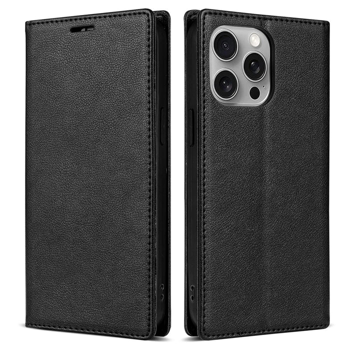 BKS-001 For iPhone 14 Pro Max Magnetic Case PU Leather Phone Stand Cover - Black - 1