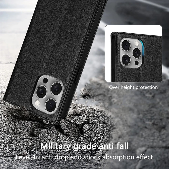 BKS-001 For iPhone 14 Pro Max Magnetic Case PU Leather Phone Stand Cover - Black - 6