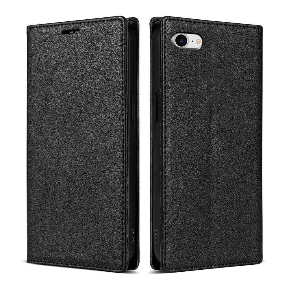 BKS-001 For iPhone 7 4.7 inch / 8 4.7 inch / SE (2022) / SE (2020) Magnetic Phone Case Leather Stand Wallet Cover - Black - 1