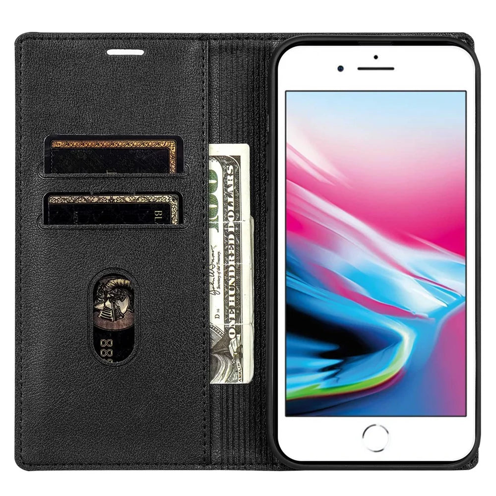 BKS-001 For iPhone 7 4.7 inch / 8 4.7 inch / SE (2022) / SE (2020) Magnetic Phone Case Leather Stand Wallet Cover - Black - 2