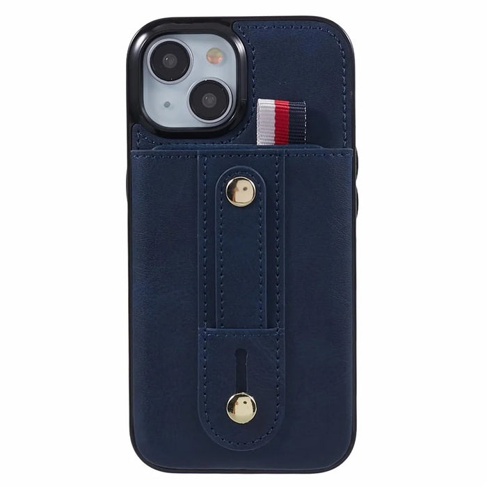 For iPhone 14 Plus Case Anti-drop PU Leather+TPU Back Cover with Hidden Card Slots - Blue - 1