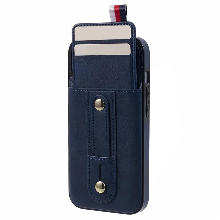 For iPhone 14 Plus Case Anti-drop PU Leather+TPU Back Cover with Hidden Card Slots - Blue - 3