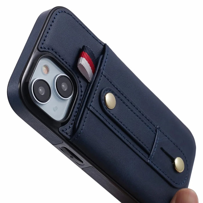 For iPhone 14 Plus Case Anti-drop PU Leather+TPU Back Cover with Hidden Card Slots - Blue - 7