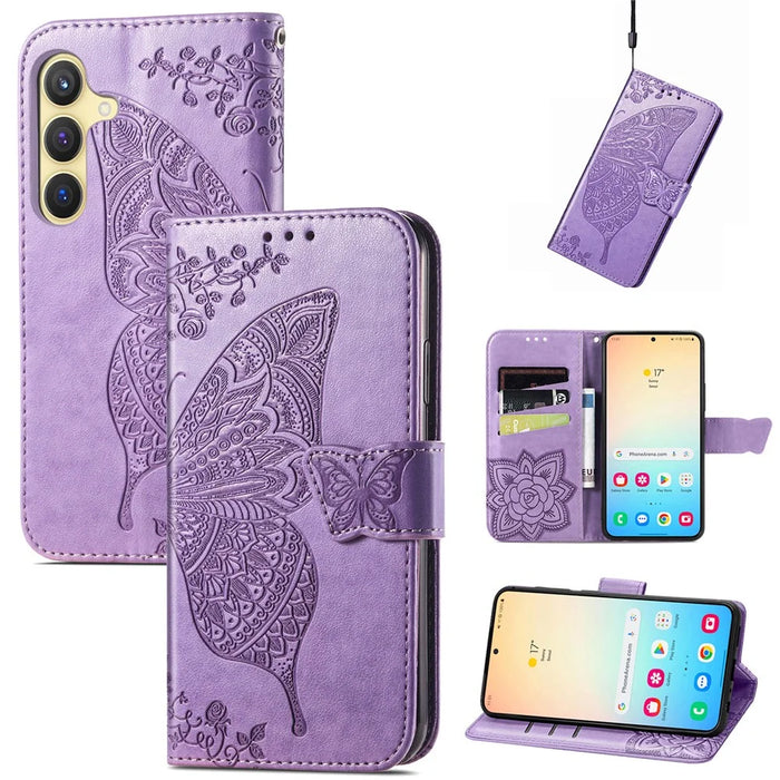 For Samsung Galaxy S24 Case Butterfly Pattern Leather Wallet Cover - Light Purple - 4