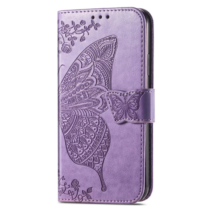 For Samsung Galaxy S24 Case Butterfly Pattern Leather Wallet Cover - Light Purple - 5