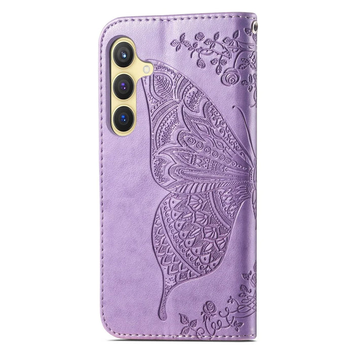For Samsung Galaxy S24 Case Butterfly Pattern Leather Wallet Cover - Light Purple - 6