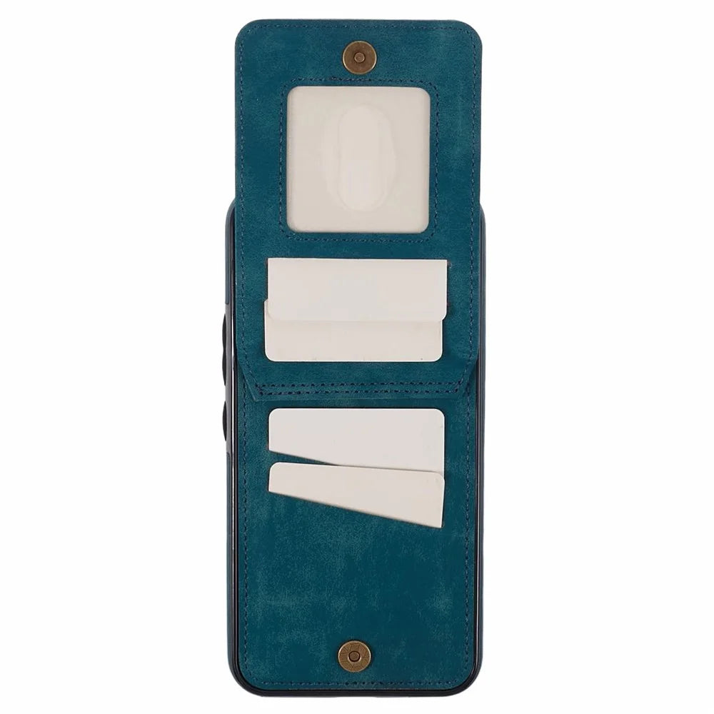 For Samsung Galaxy S23 FE Cell Phone Case RFID Blocking Retro PU+TPU Kickstand Cover - Blue - 4