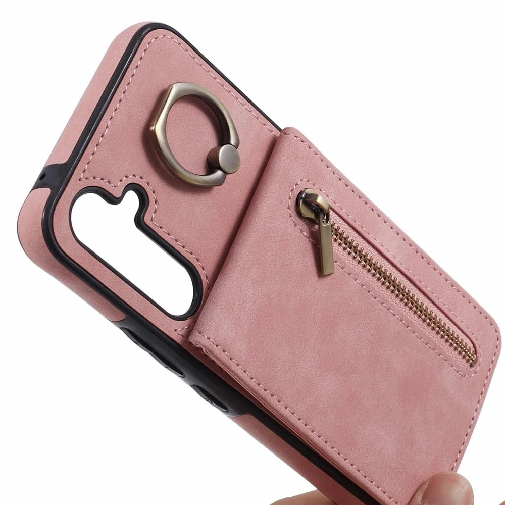 For Samsung Galaxy A14 5G /  A14 4G Case Retro PU+TPU Zippered Wallet Phone Cover - Pink - 7