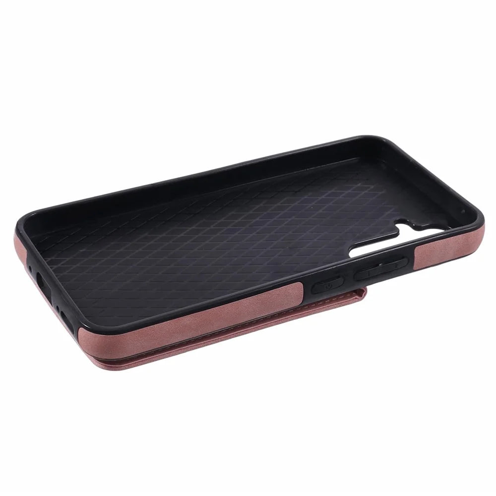 For Samsung Galaxy A54 5G Case  RFID Blocking Retro Texture PU+TPU Phone Cover with Card Slots - Pink - 6