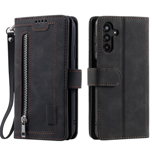 For Samsung Galaxy A55 5G Leather Case 9 Card Holder Folio Phone Cover - Black - 1
