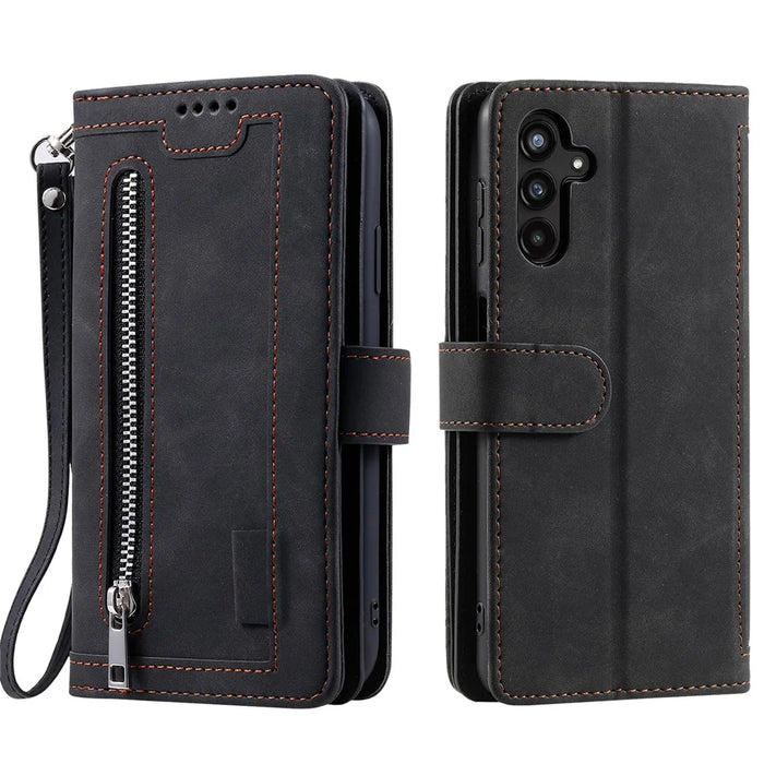 For Samsung Galaxy A55 5G Leather Case 9 Card Holder Folio Phone Cover - Black - 1