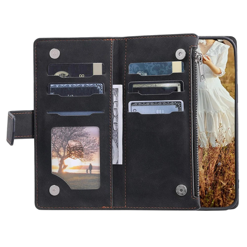 For Samsung Galaxy A55 5G Wallet Case Rhombus PU Leather Flip Phone Cover with Strap - Black - 2