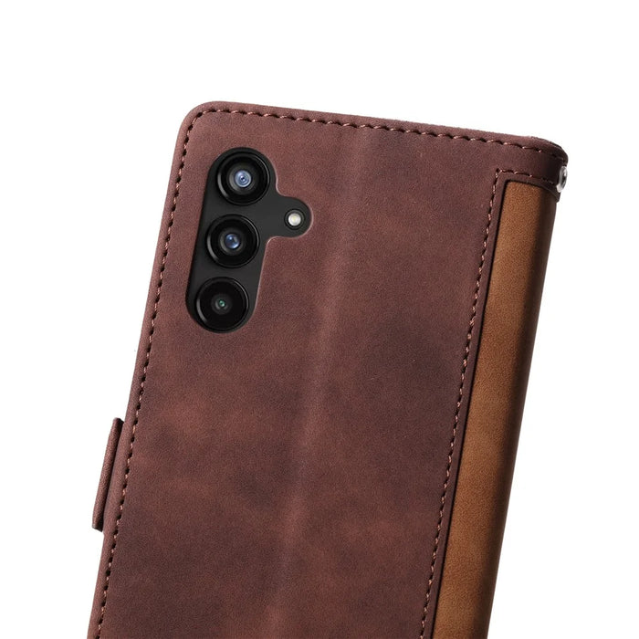 Vintage Splicing Leather Case for Samsung Galaxy A35 5G Full Protection Phone Cover - Brown - 5