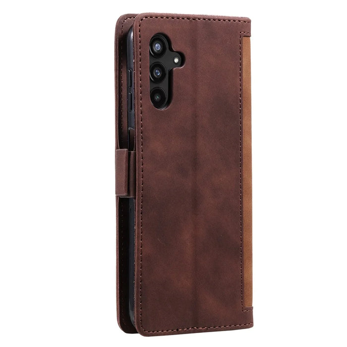 Vintage Splicing Leather Case for Samsung Galaxy A35 5G Full Protection Phone Cover - Brown - 7
