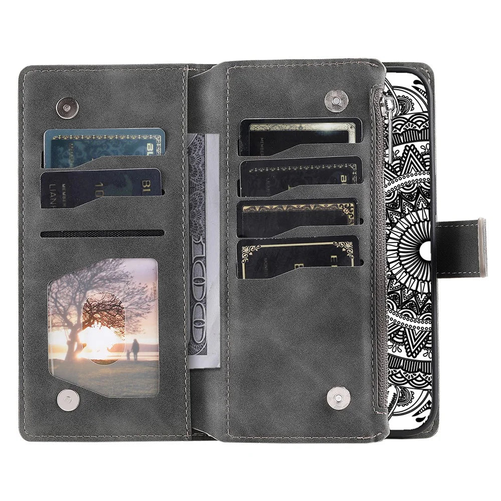 For Samsung Galaxy A35 5G Phone Case Wallet with Card Holder Leather Cover - Grey - 2