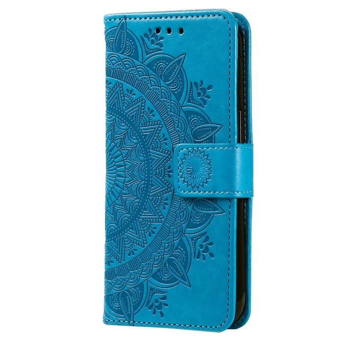 For Samsung Galaxy A35 5G Wallet Case Mandala Pattern Flower PU Leather Phone Cover - Blue - 5