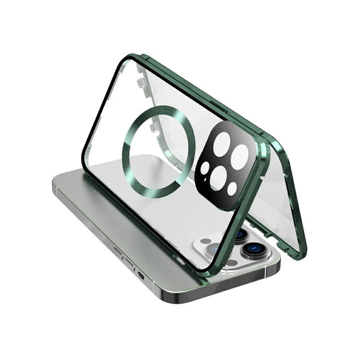 For iPhone 13 Pro Phone Case 360-degree Double-sided Protection Magnetic Cover - Green - 1