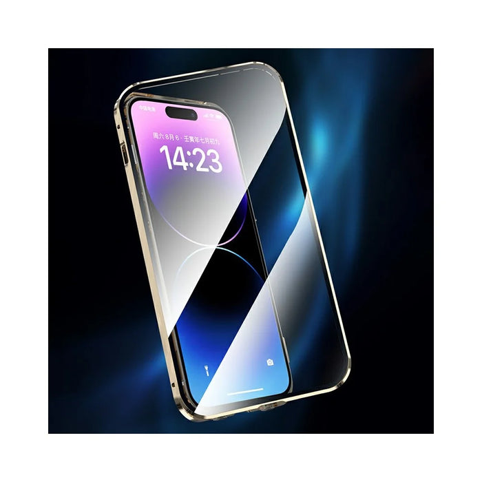 For iPhone 14 Pro Max Clear Phone Case Tempered Glass Full Protection Magnetic Adsorption Cover - Black - 3