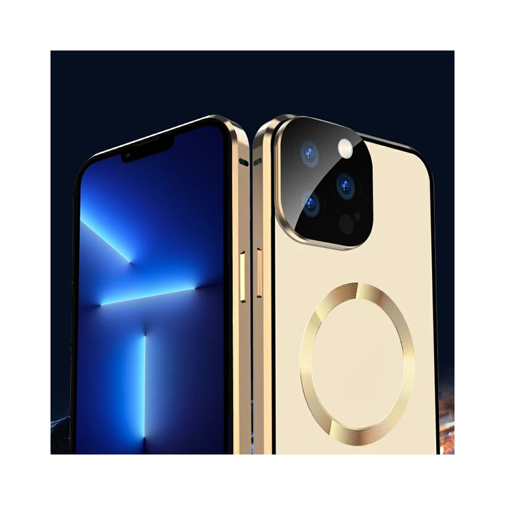Case for iPhone 13 Pro Max Tempered Glass+Magnetic Adsorption Metal Phone Cover with Safety Lock - Dark Blue - 4