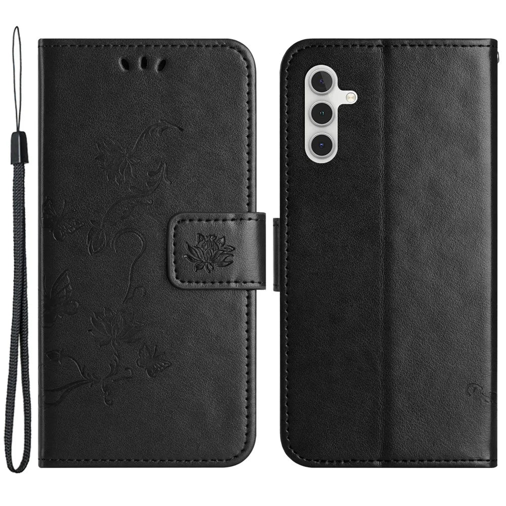 For Samsung Galaxy A55 5G Case Personalized Printing Butterfly Leather Phone Cover - Black - 1