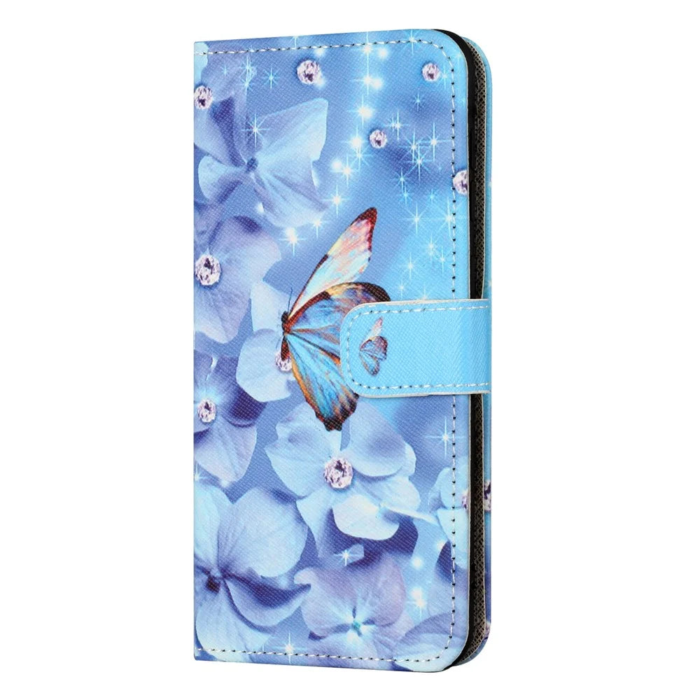 For Samsung Galaxy A55 5G Protective Case 3D Crosshatch PU Leather Wallet Cover - Flower and Butterfly - 4