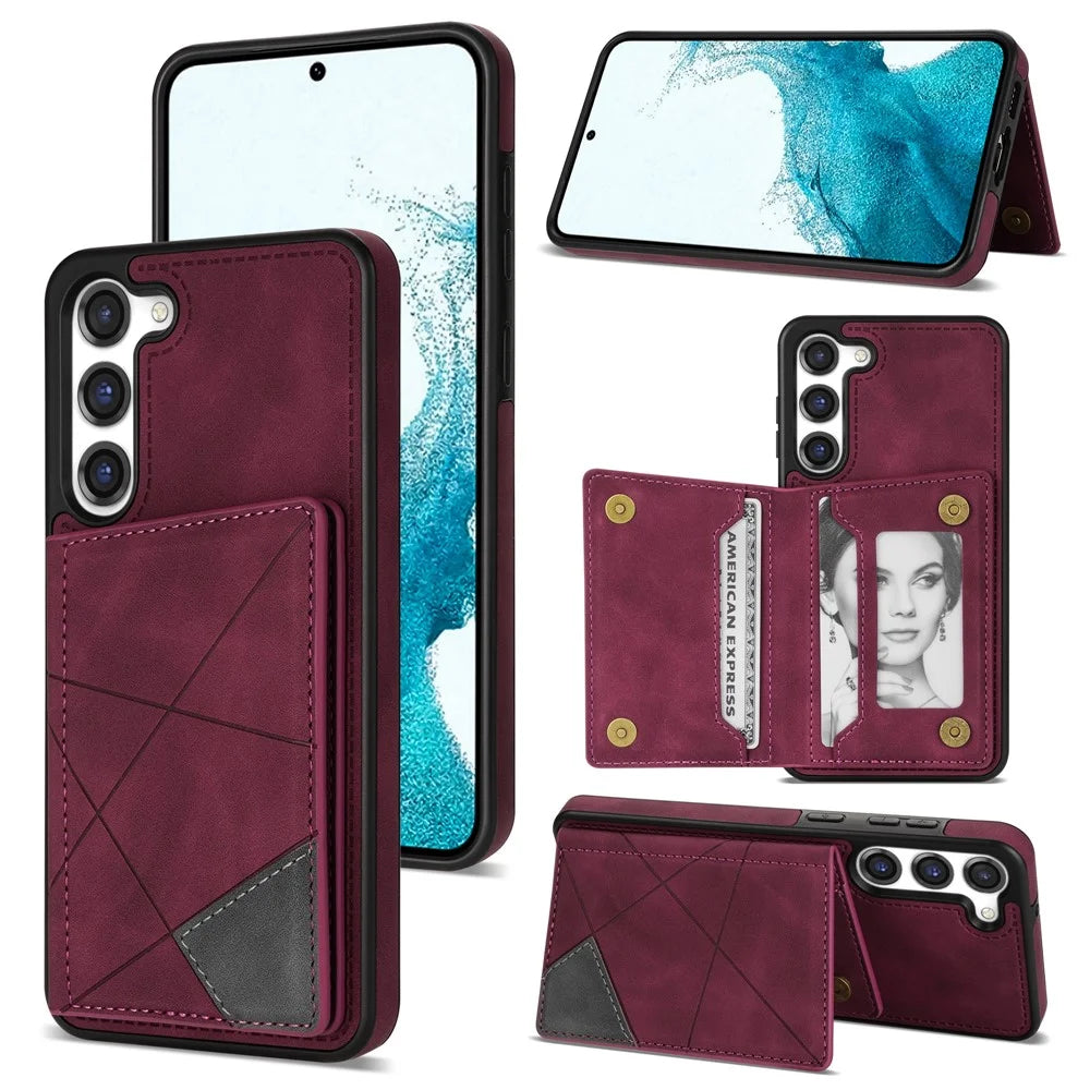 For Samsung Galaxy S24+ Case PU Leather+TPU Card Slots Phone Cover - Wine Red - 1