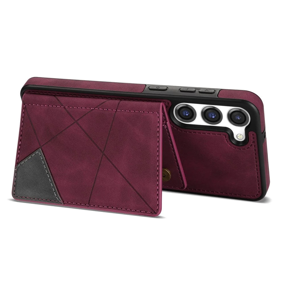 For Samsung Galaxy S24+ Case PU Leather+TPU Card Slots Phone Cover - Wine Red - 2