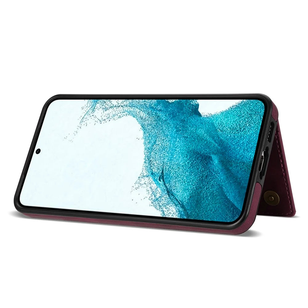 For Samsung Galaxy S24+ Case PU Leather+TPU Card Slots Phone Cover - Wine Red - 3