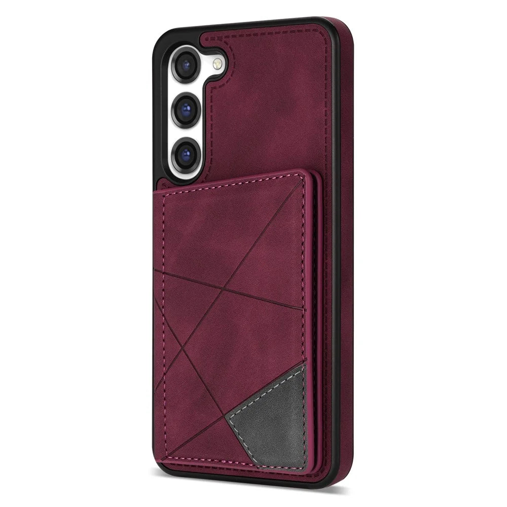 For Samsung Galaxy S24+ Case PU Leather+TPU Card Slots Phone Cover - Wine Red - 5