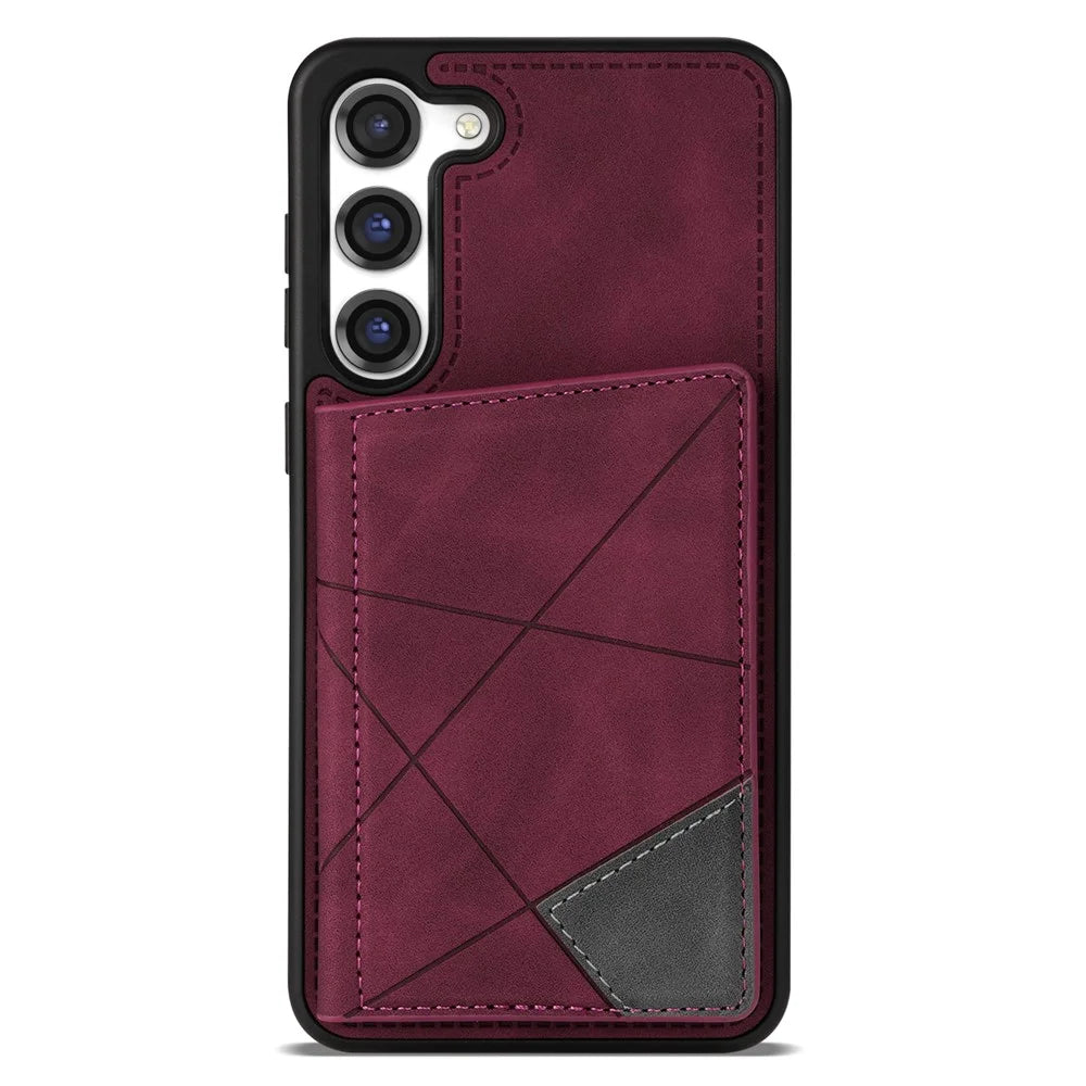 For Samsung Galaxy S24+ Case PU Leather+TPU Card Slots Phone Cover - Wine Red - 7