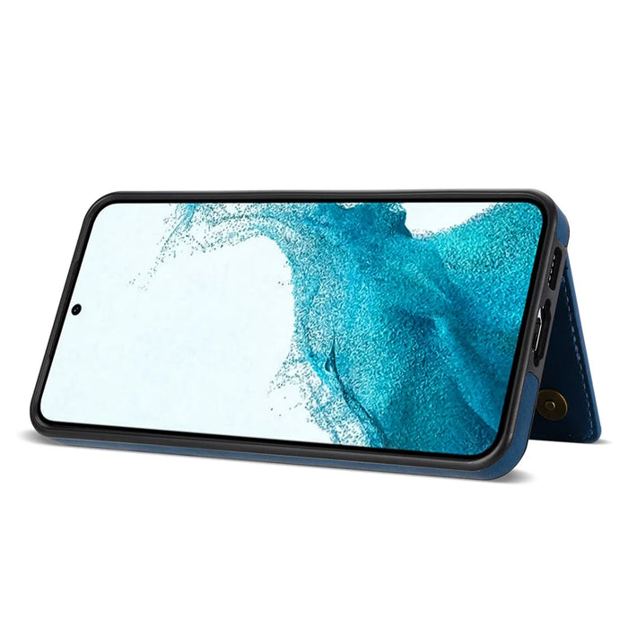 For Samsung Galaxy S24 Case Line Splicing Imprinted Leather Phone Cover - Blue - 3