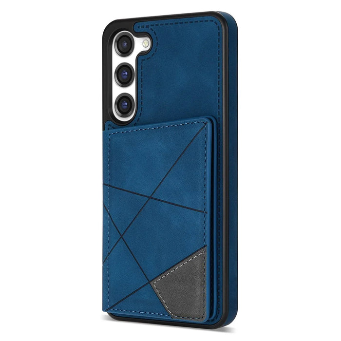 For Samsung Galaxy S24 Case Line Splicing Imprinted Leather Phone Cover - Blue - 5