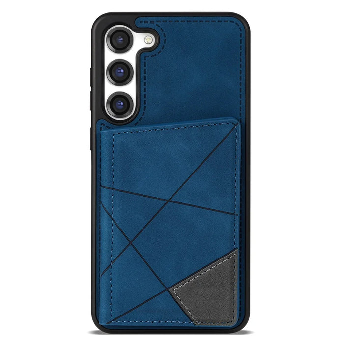 For Samsung Galaxy S24 Case Line Splicing Imprinted Leather Phone Cover - Blue - 7