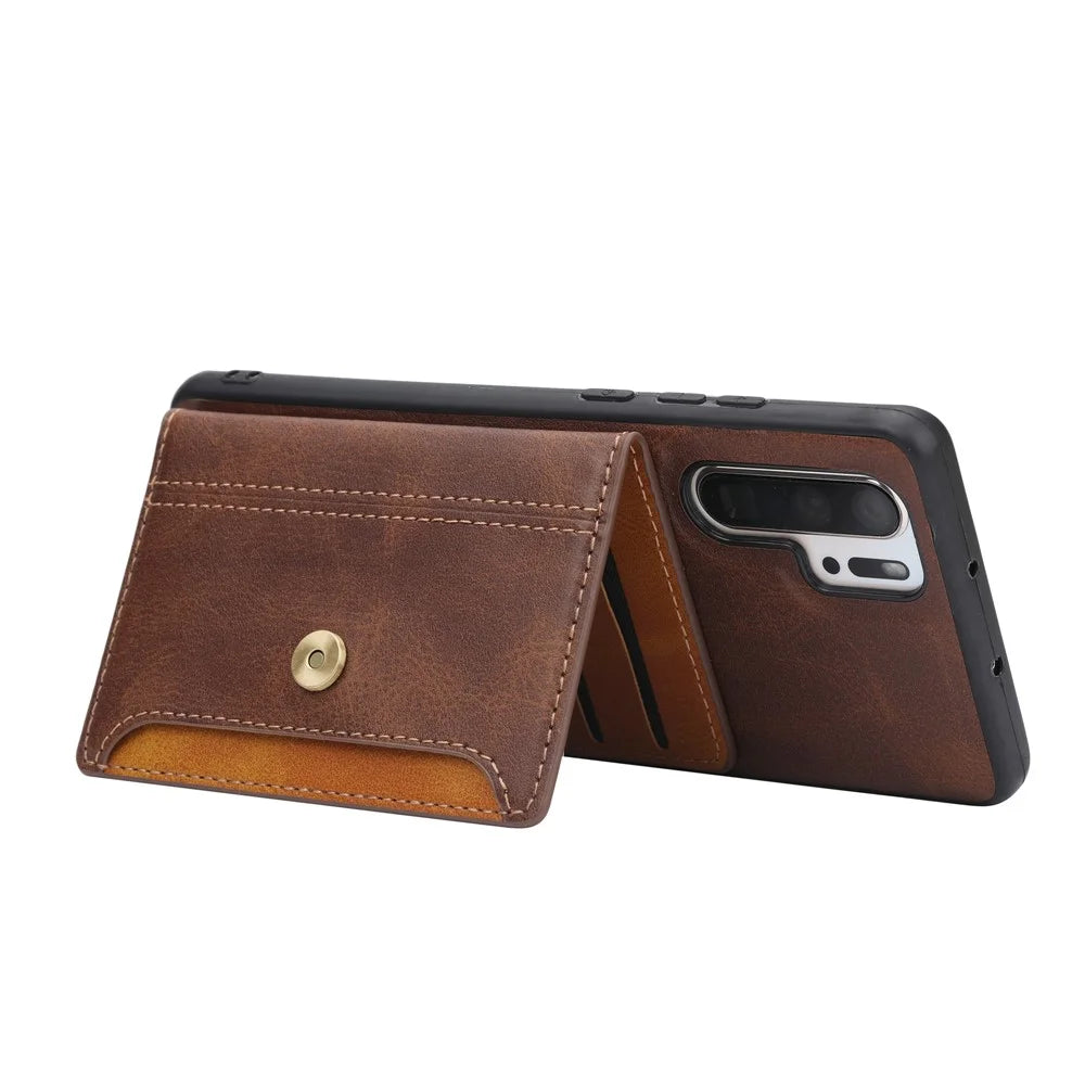 For Samsung Galaxy S24 Ultra Case Calf Texture Kickstand Card Holder PU Leather+TPU Phone Cover - Brown - 2
